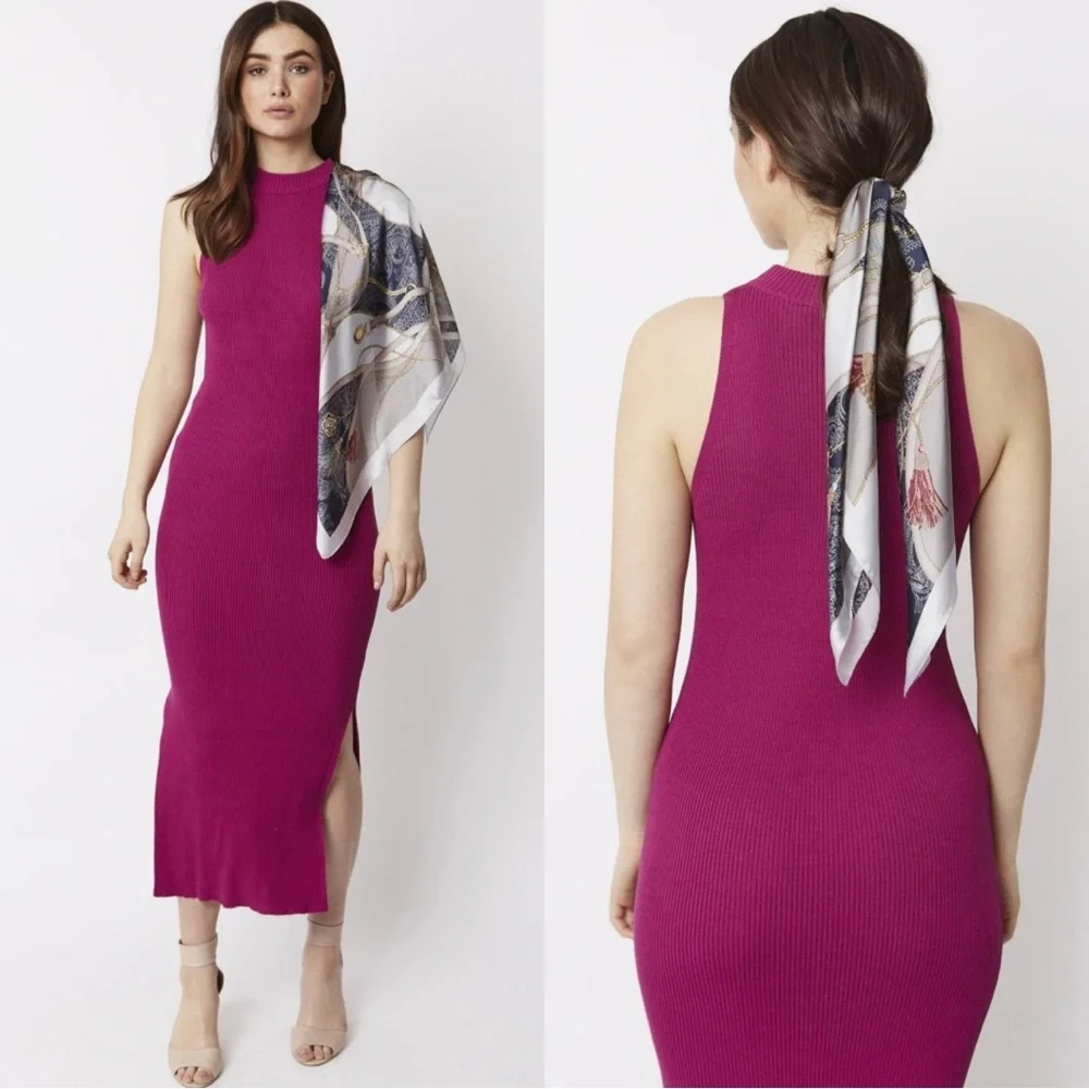 RIVER ISLAND Magenta Ribbed Knit Sleeveless Maxi Dress - US 6, UK 10